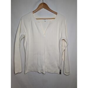 Tommy Hilfiger Womens Ribbed Knit Sweater Sz 1X Logo Ivory Preppy‎ minimalist